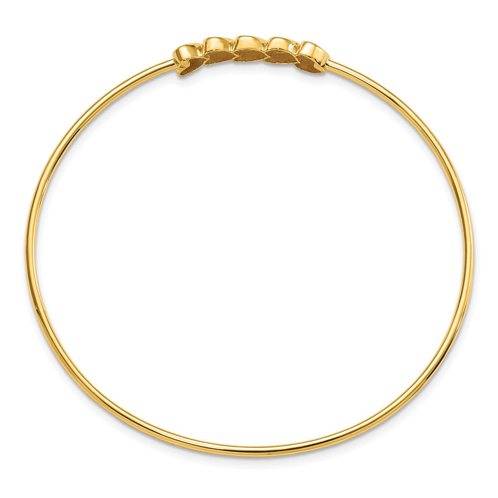14k Yellow & Rhodium 5.7 mm Polished D/C Hearts Slip On Bangle (2.97 grams)