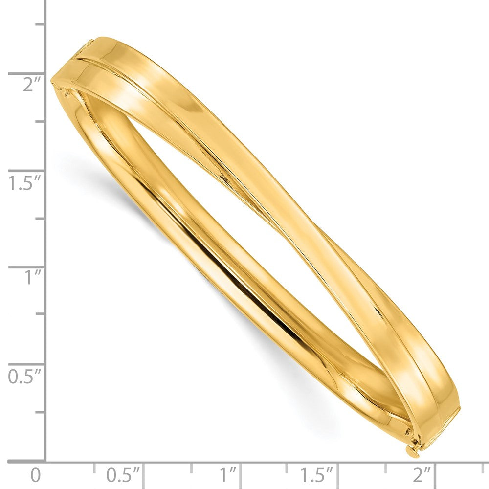 14k Yellow Gold 7.4 mm 14ky 4/16 Polished Bypass Hinged Bangle (8.82 grams)