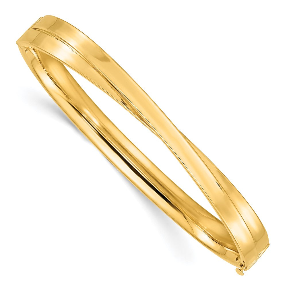 14k Yellow Gold 7.4 mm 14ky 4/16 Polished Bypass Hinged Bangle (8.82 grams)