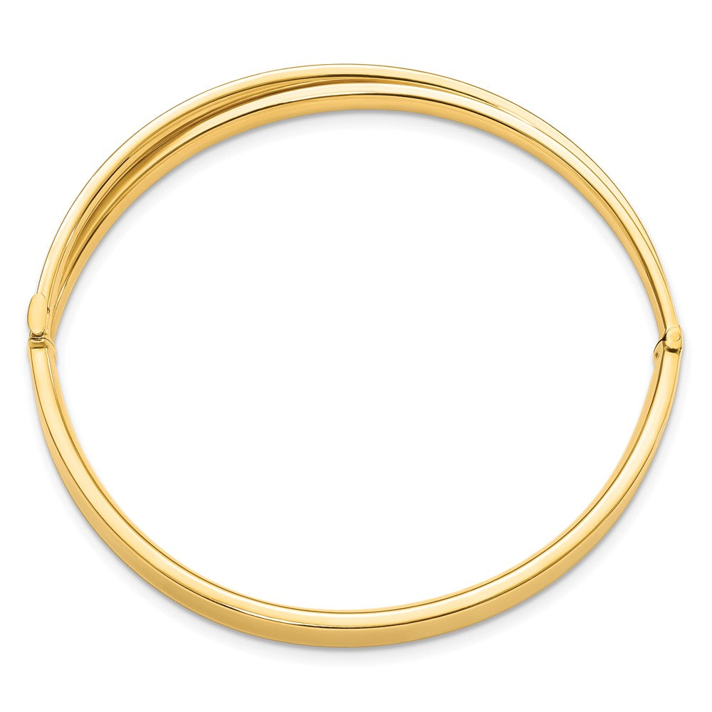 14k Yellow & Rhodium 7.4 mm Diamond-cut Bypass Hinged Bangle (8.61 grams)