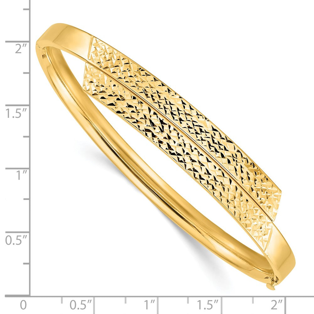 14k Yellow Gold 10 mm 14ky 3/16 Polished & Diamond-cut Overlap Hinged Bangle (7.93 grams)
