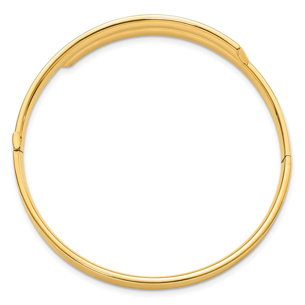 14k Yellow & Rhodium 10 mm Diamond-cut Overlap Hinged Bangle (7.96 grams)