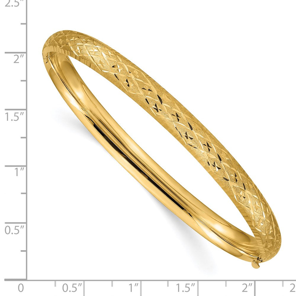 14k Yellow Gold 6.5 mm 4/16 Diamond-cut Fancy Hinged Bangle Bracelet (6.43 grams)