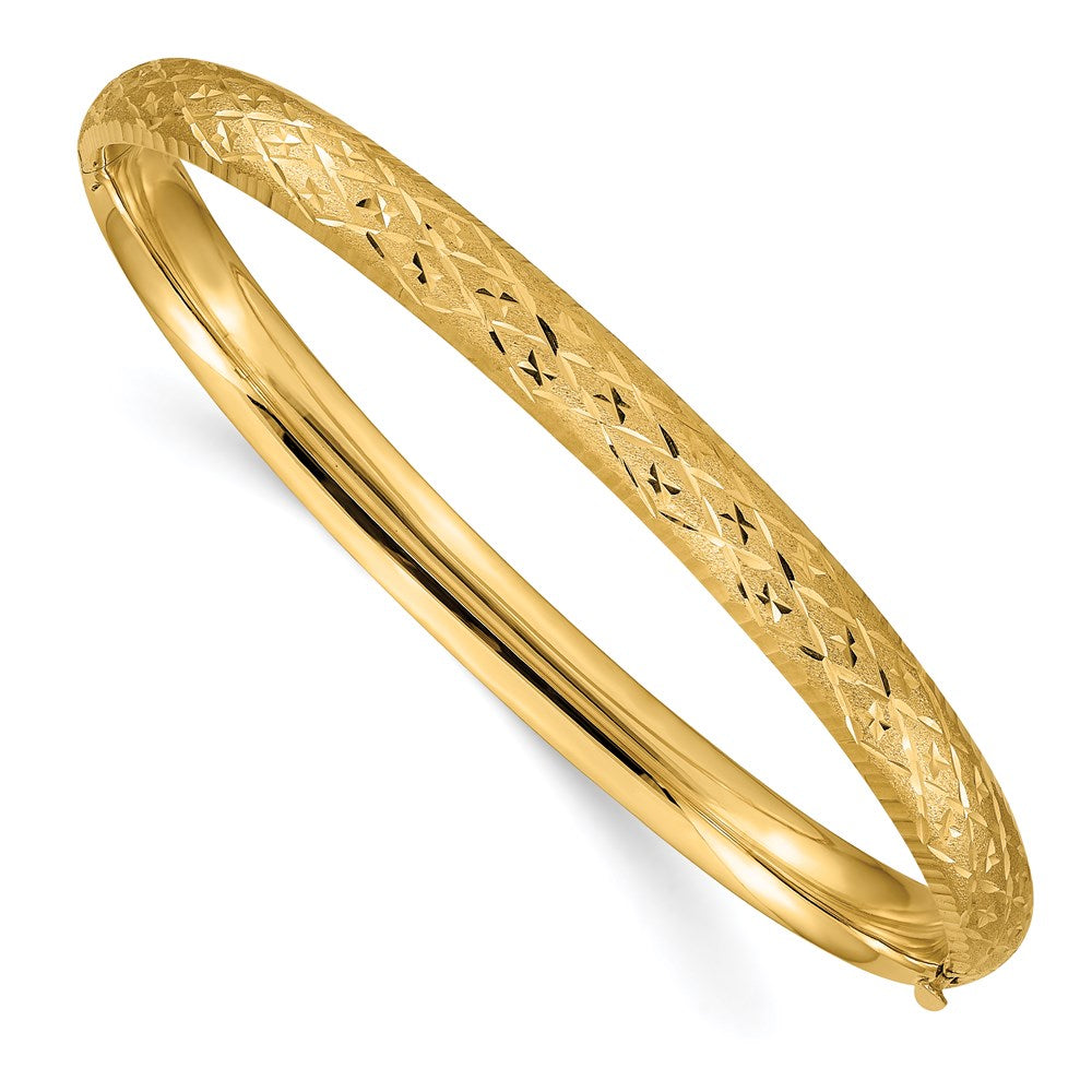 14k Yellow Gold 6.5 mm 4/16 Diamond-cut Fancy Hinged Bangle Bracelet (6.43 grams)