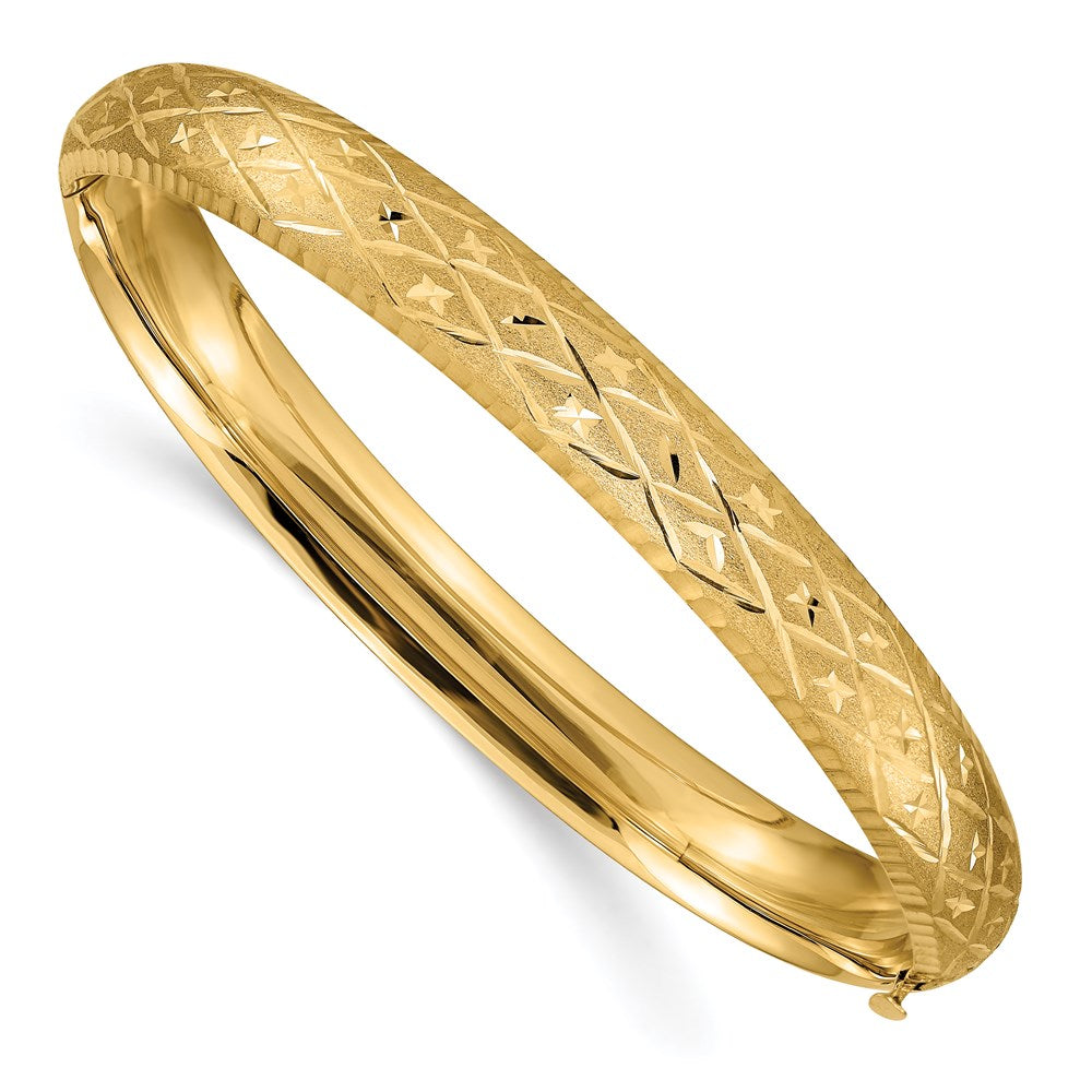 14k Yellow Gold 8.75 mm 5/16 Diamond-cut Fancy Hinged Bangle Bracelet (9.12 grams)