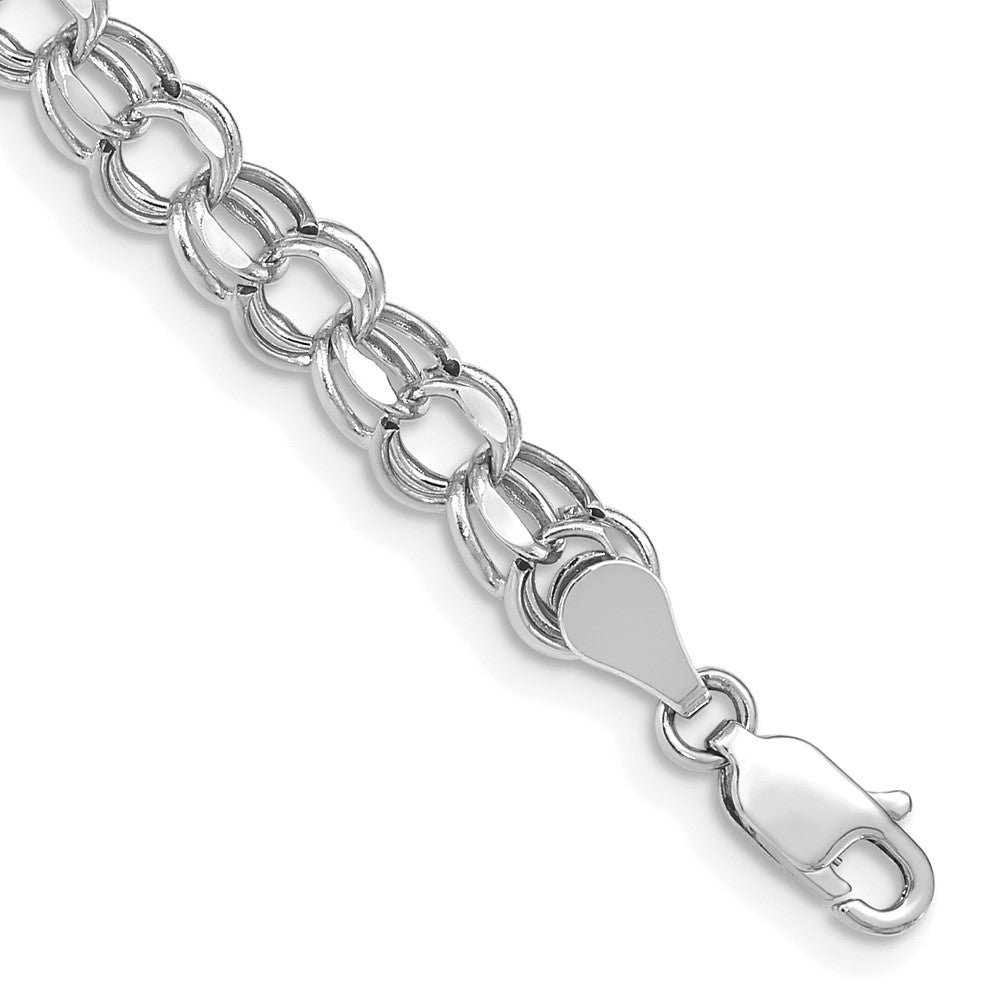 14k White Gold 5.5 mm Hollow Double Link Charm Bracelet (2.41 grams)