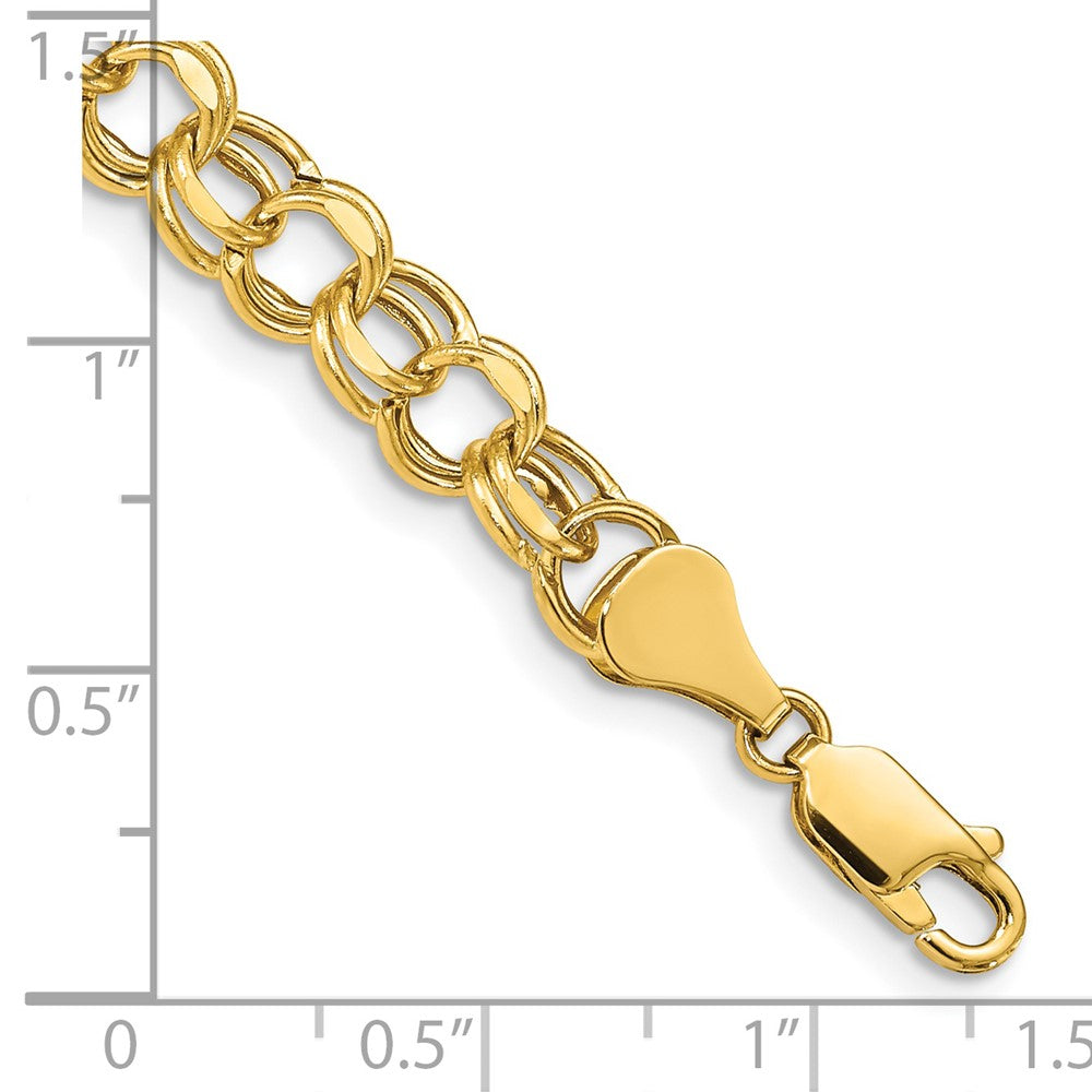 14k Yellow Gold 6.5 mm Hollow Double Link Charm Bracelet (3.66 grams)