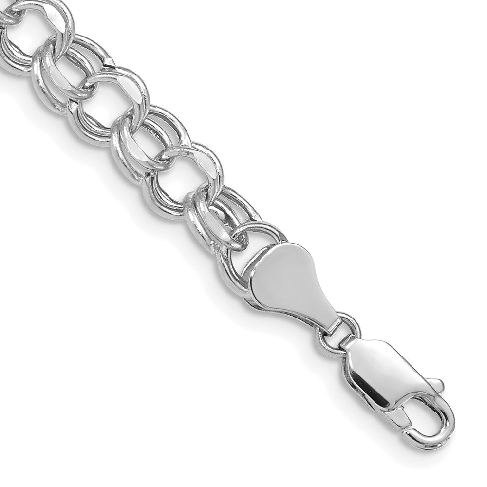 14k White Gold 6.5 mm Hollow Double Link Charm Bracelet (3.68 grams)