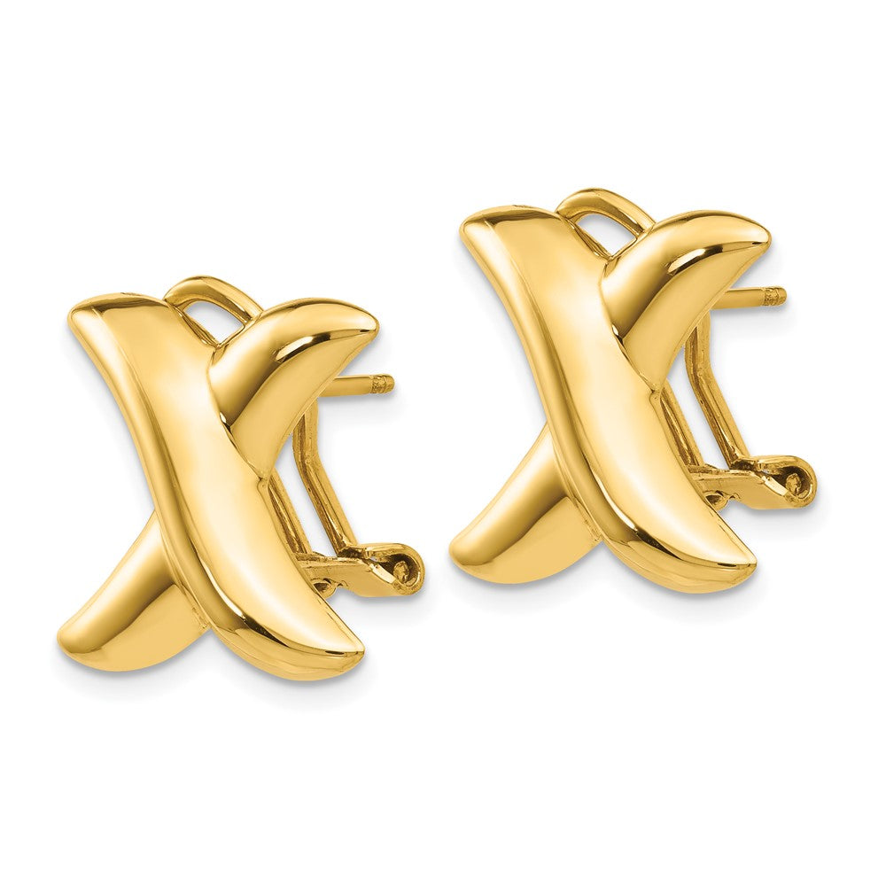14k Yellow Gold 16 mm Polished X Omega Back Post Earrings (3.8 grams)