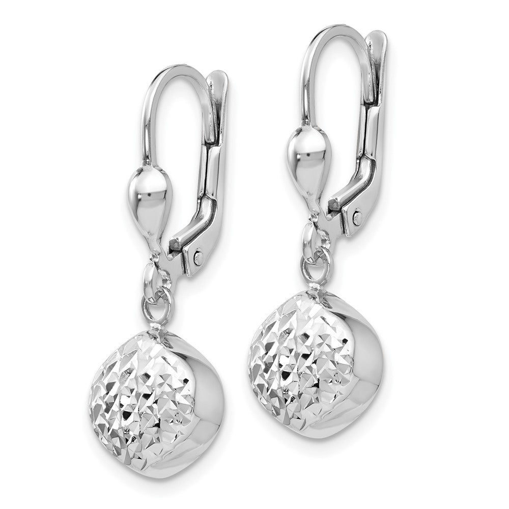 14k White Gold 9 mm Polished Diamond-Cut Dangle Leverback Earrings (2.23 grams)