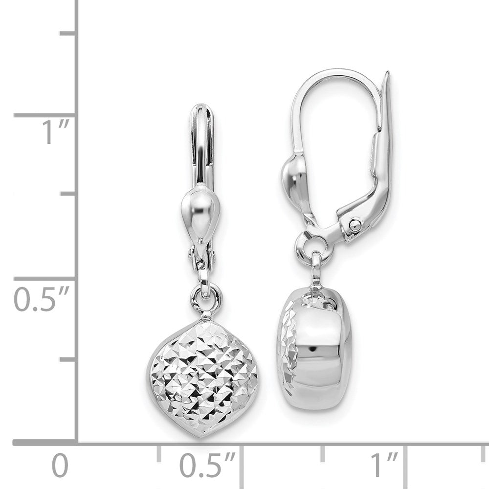 14k White Gold 9 mm Polished Diamond-Cut Dangle Leverback Earrings (2.23 grams)