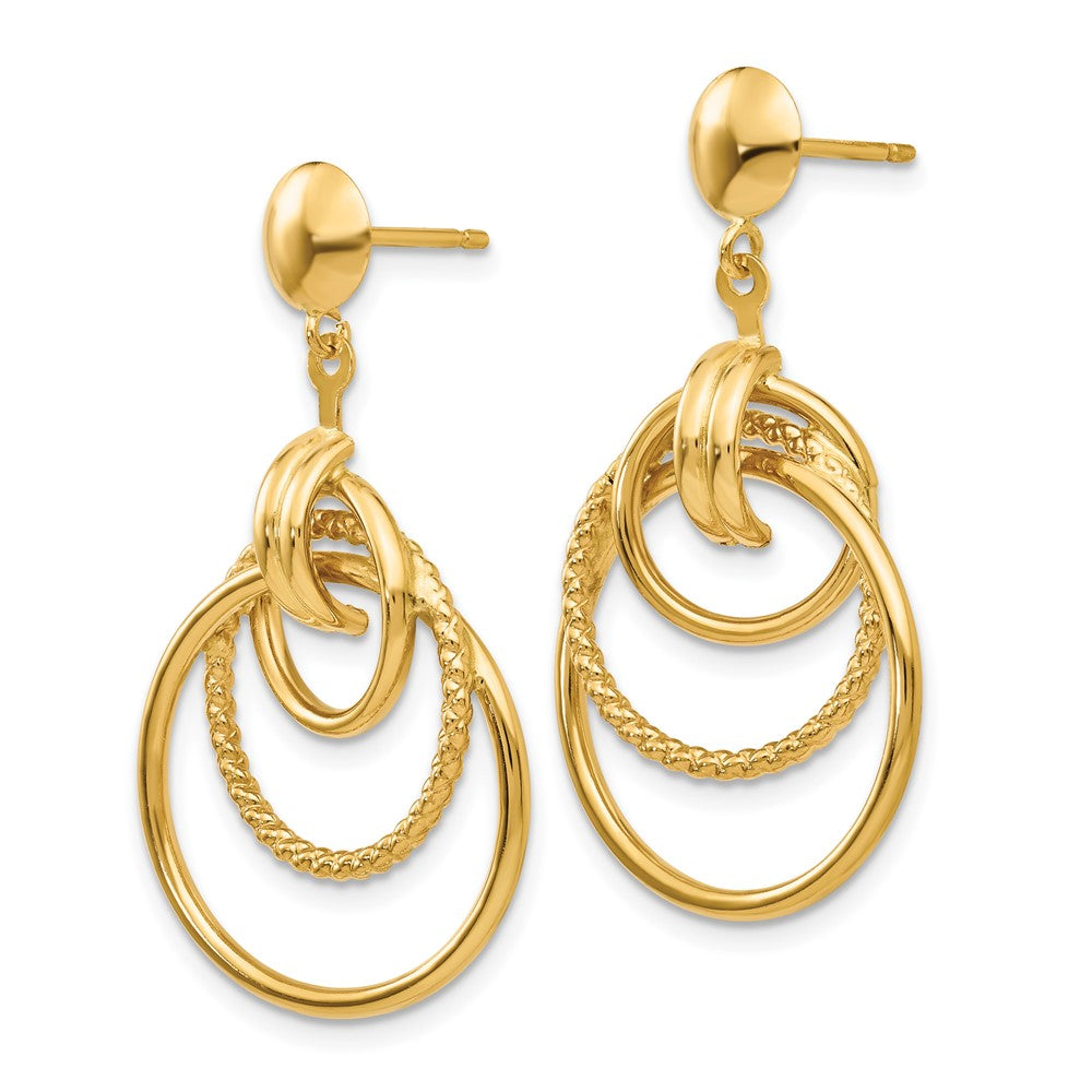 14k Yellow Gold 18 mm Polished and Textured Intertwined Circle Post Earrings (3.11 grams)