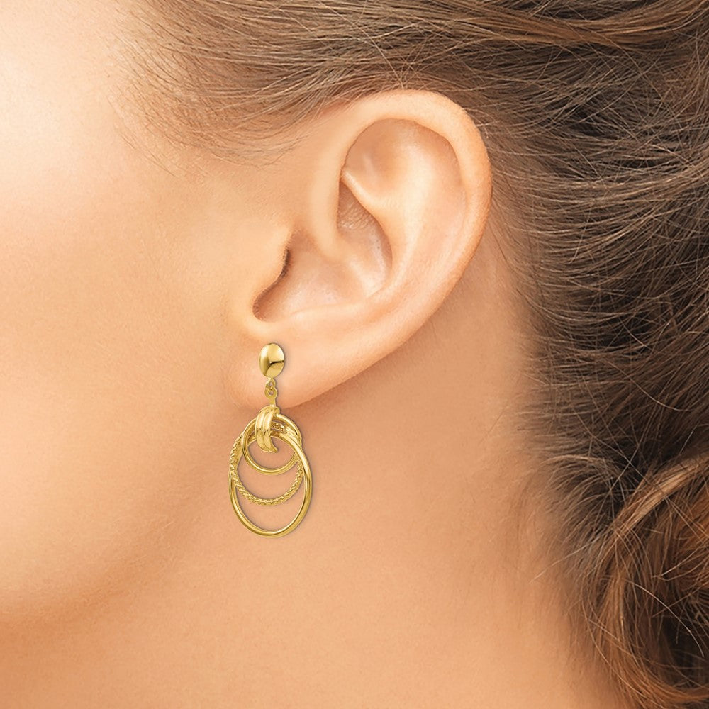 14k Yellow Gold 18 mm Polished and Textured Intertwined Circle Post Earrings (3.11 grams)