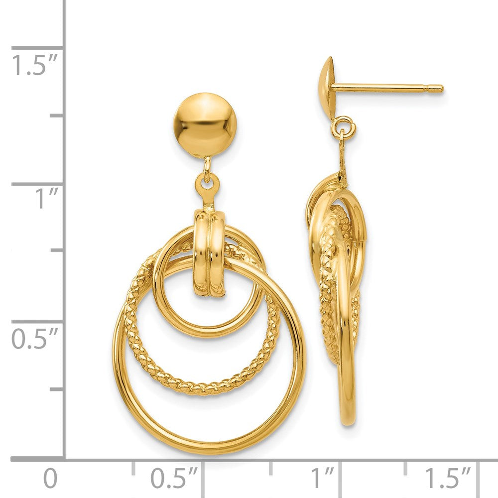 14k Yellow Gold 18 mm Polished and Textured Intertwined Circle Post Earrings (3.11 grams)