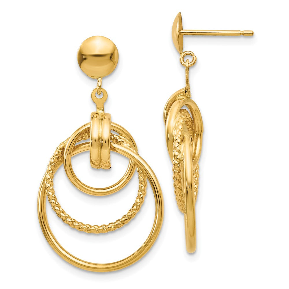 14k Yellow Gold 18 mm Polished and Textured Intertwined Circle Post Earrings (3.11 grams)