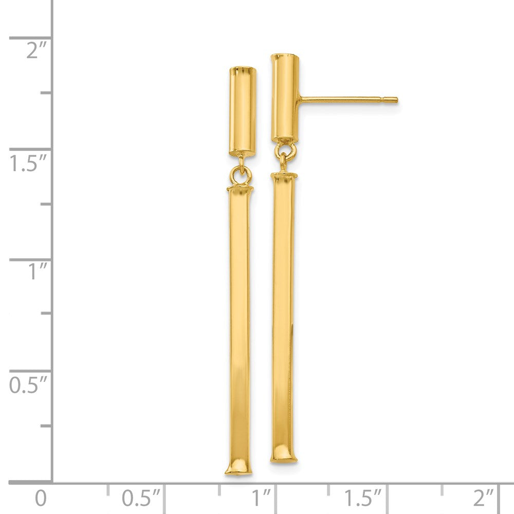 14k Yellow Gold 3 mm Fancy Squared Post Dangle Earrings (1.55 grams)