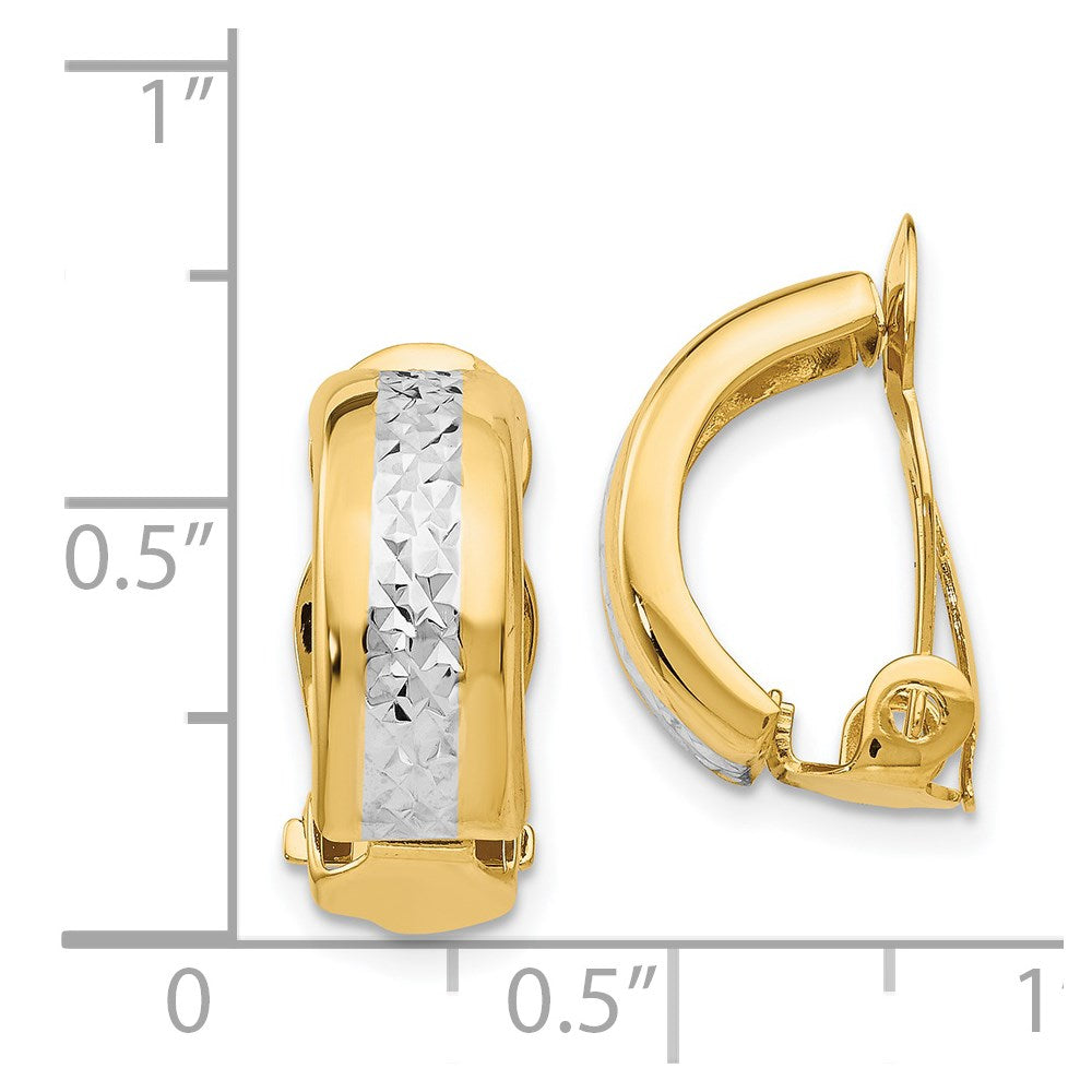 14k Yellow & Rhodium 6 mm Polished & D/C Non-pierced Earrings (2.56 grams)