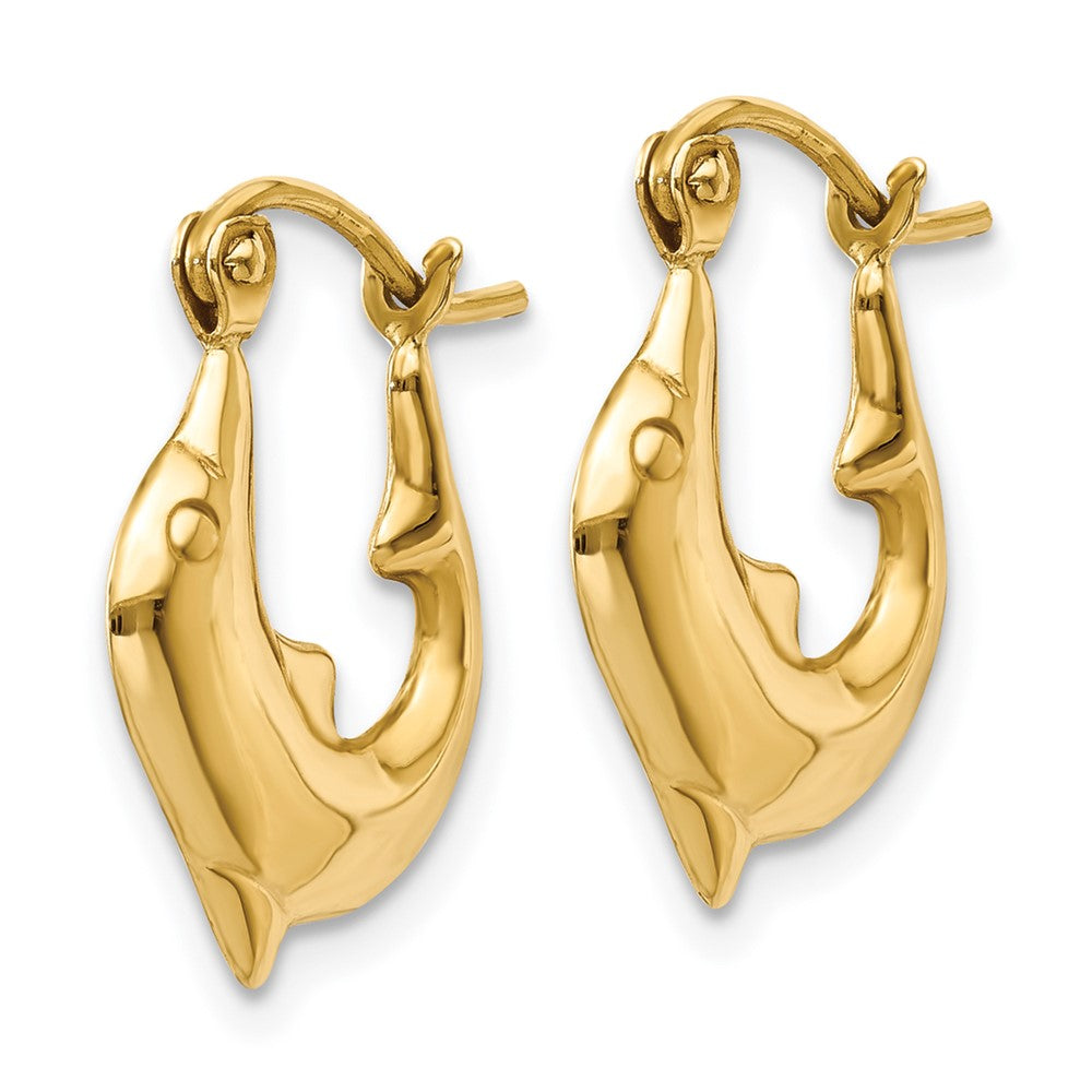 14k Yellow Gold 2 mm Polished Dolphin Hoop Earrings (0.86 grams)