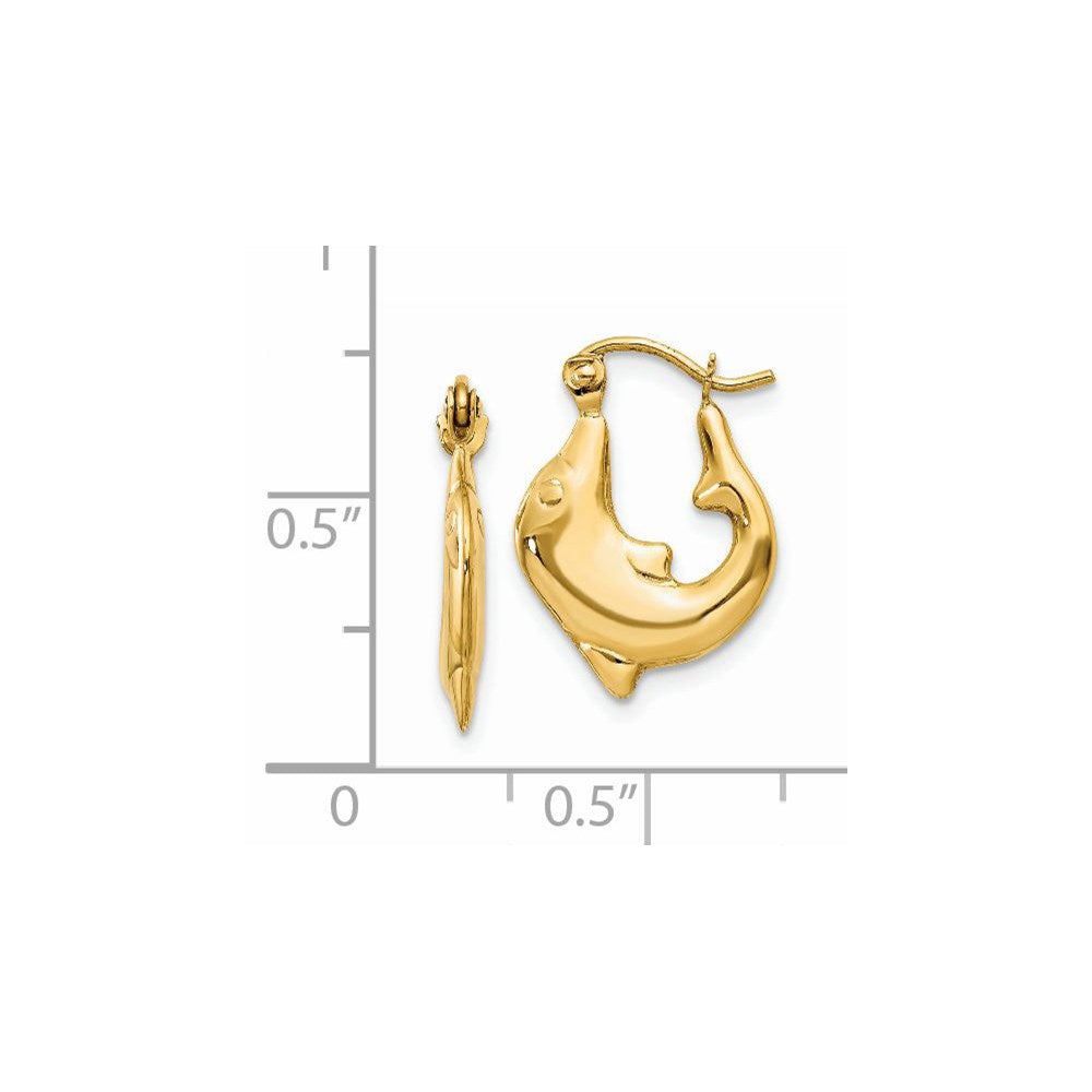14k Yellow Gold 2 mm Polished Dolphin Hoop Earrings (0.86 grams)
