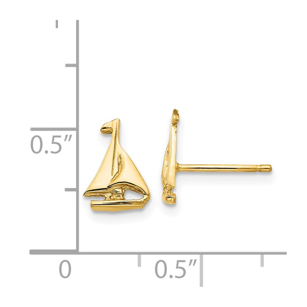 14k Yellow Gold 7 mm Sail Boat Earrings (0.91 grams)