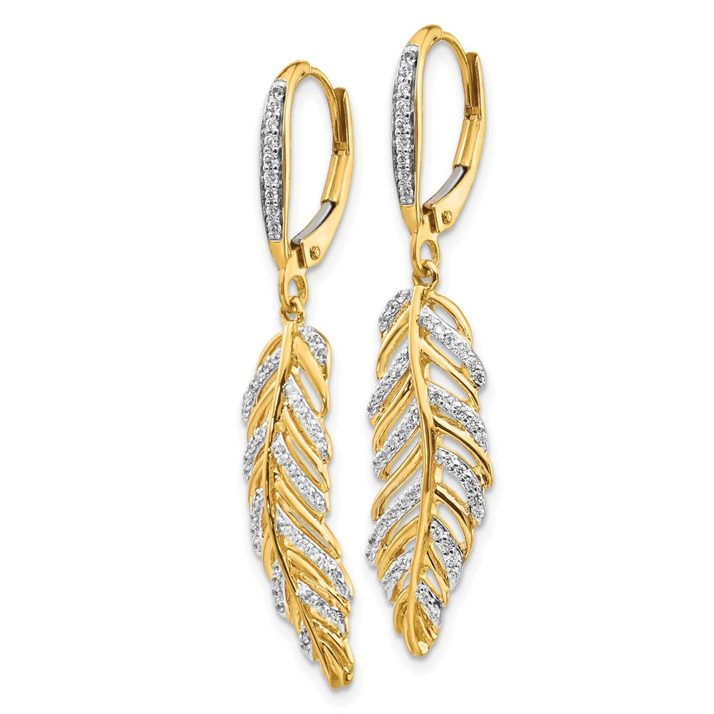 14k Yellow Gold 8 mm Diamond Fancy Feather Leverback Earrings (3.71 grams)