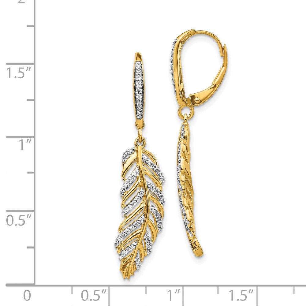 14k Yellow Gold 8 mm Diamond Fancy Feather Leverback Earrings (3.71 grams)