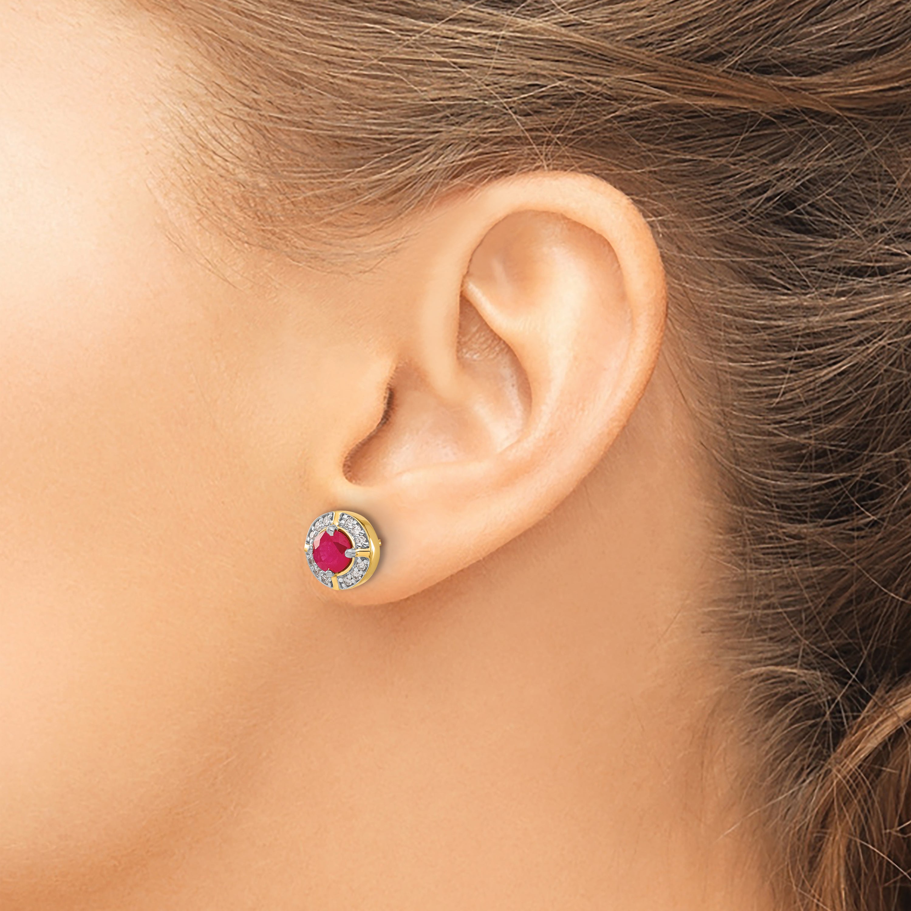 14k Diamond and Ruby Fancy Halo Earrings (3.2 grams)