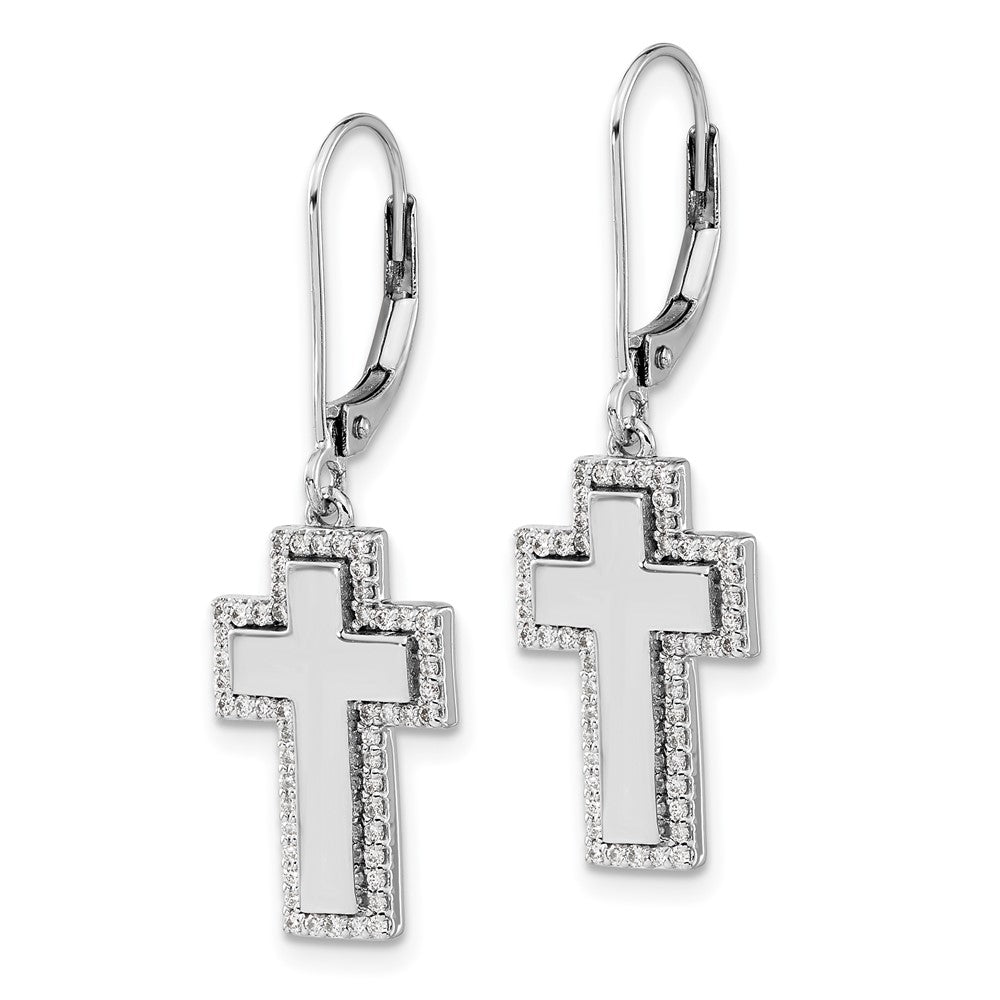 14k White Gold 11 mm Diamond Fancy Cross Leverback Earrings (2.99 grams)