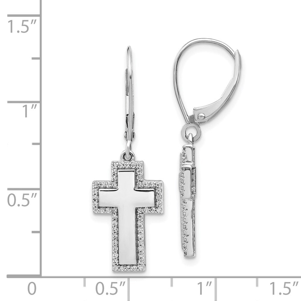 14k White Gold 11 mm Diamond Fancy Cross Leverback Earrings (2.99 grams)