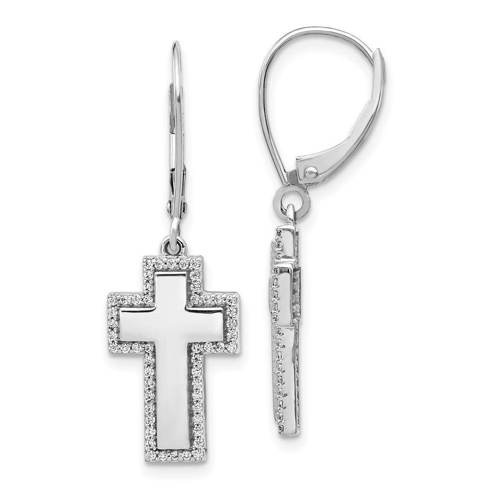 14k White Gold 11 mm Diamond Fancy Cross Leverback Earrings (2.99 grams)