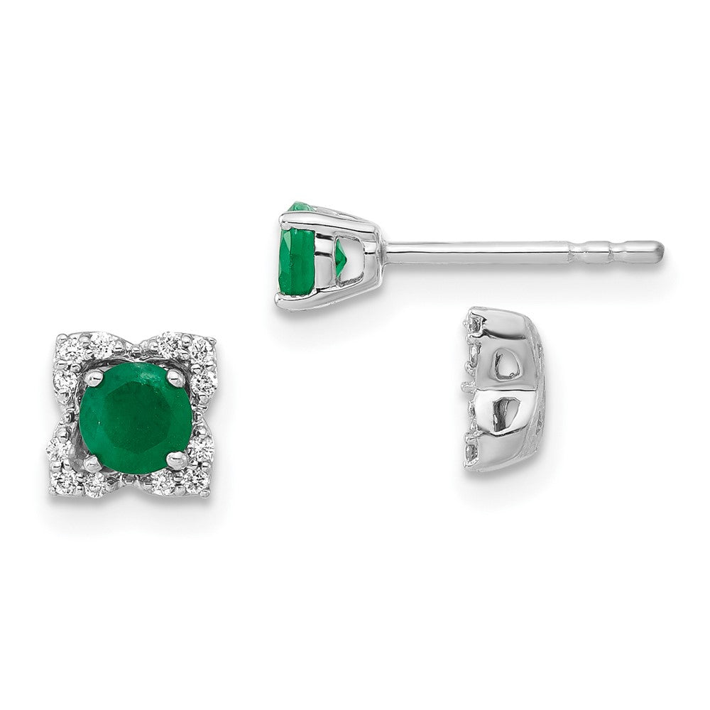 14k White Gold Diamond and Emerald Stud w/ Jacket Earrings (1.5 grams)