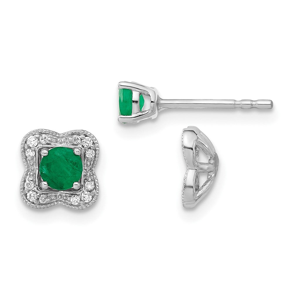 14k White Gold Diamond and Emerald Stud w/ Jacket Earrings (1.8 grams)