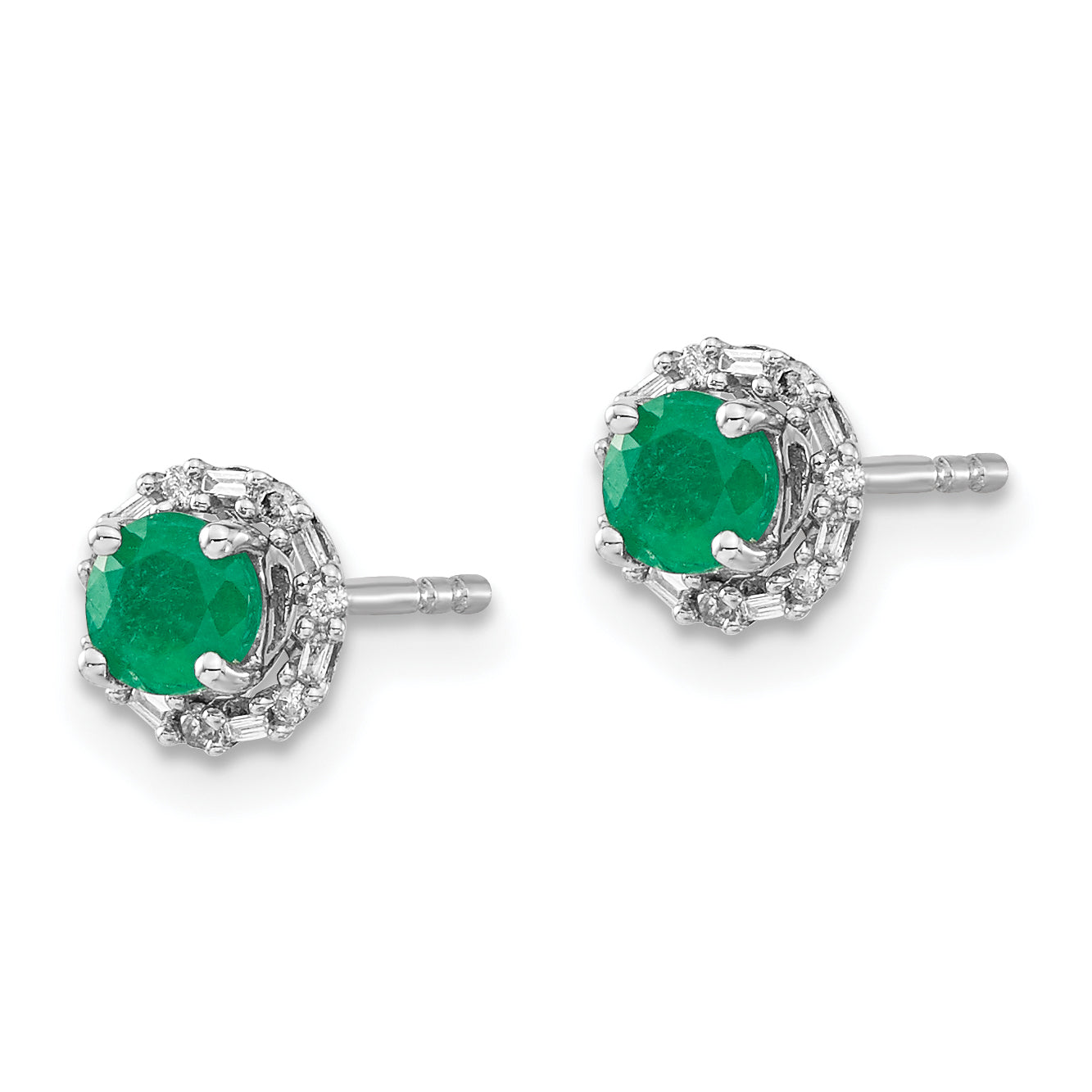 14k White Gold Diamond and Emerald Stud w/ Jacket Earrings (1.05 grams)