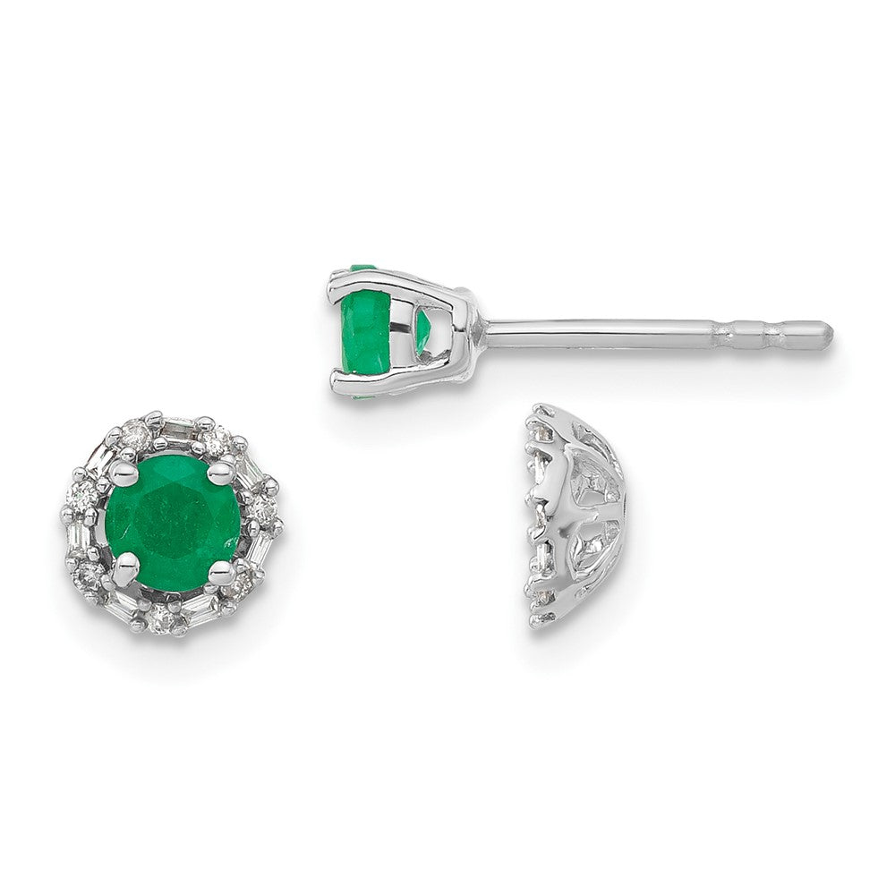 14k White Gold Diamond and Emerald Stud w/ Jacket Earrings (1.05 grams)
