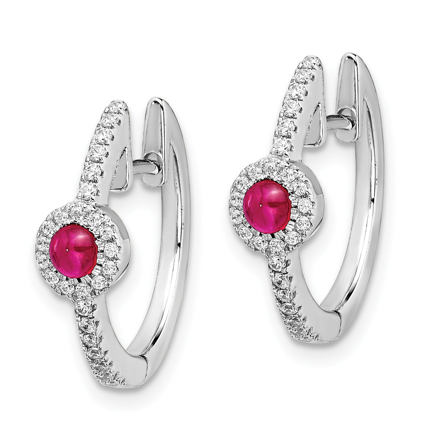 14k White Gold Diamond and Cabochon Ruby Earrings (3.15 grams)