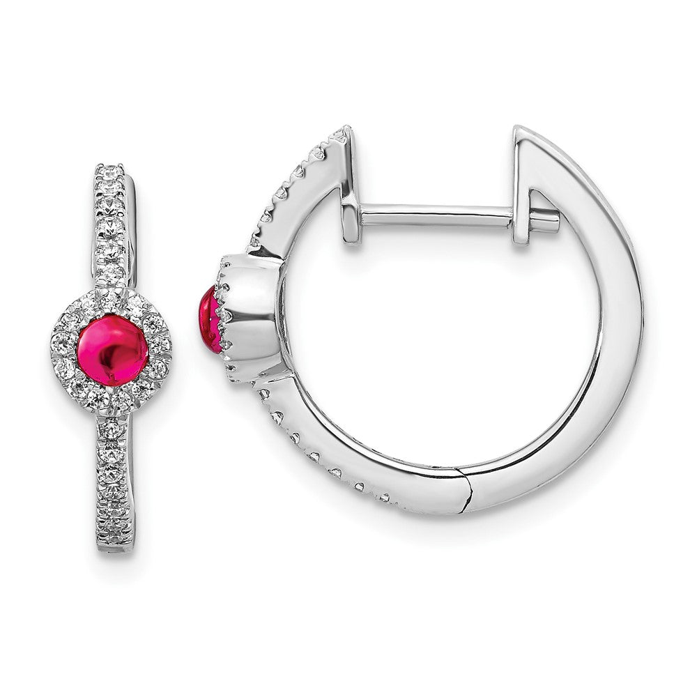 14k White Gold Diamond and Cabochon Ruby Earrings (3.15 grams)