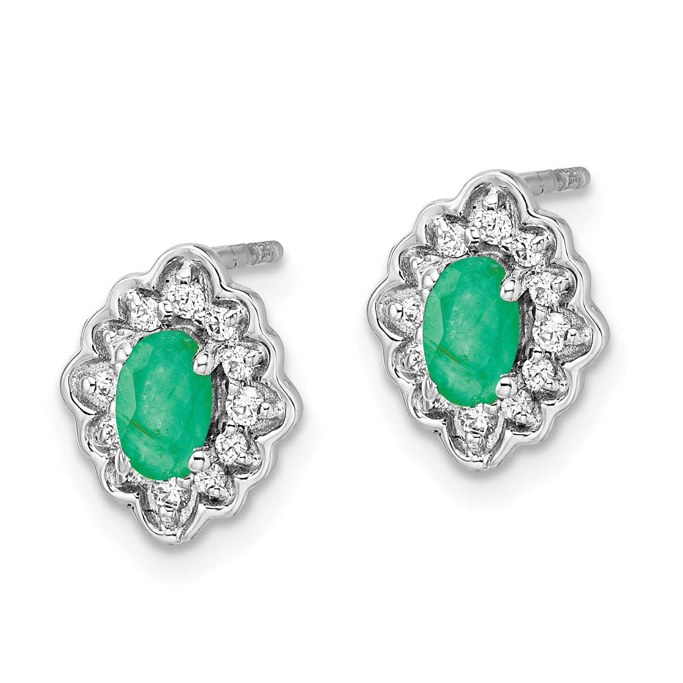 14k White Gold Diamond and Cabochon Emerald Earrings (1.52 grams)