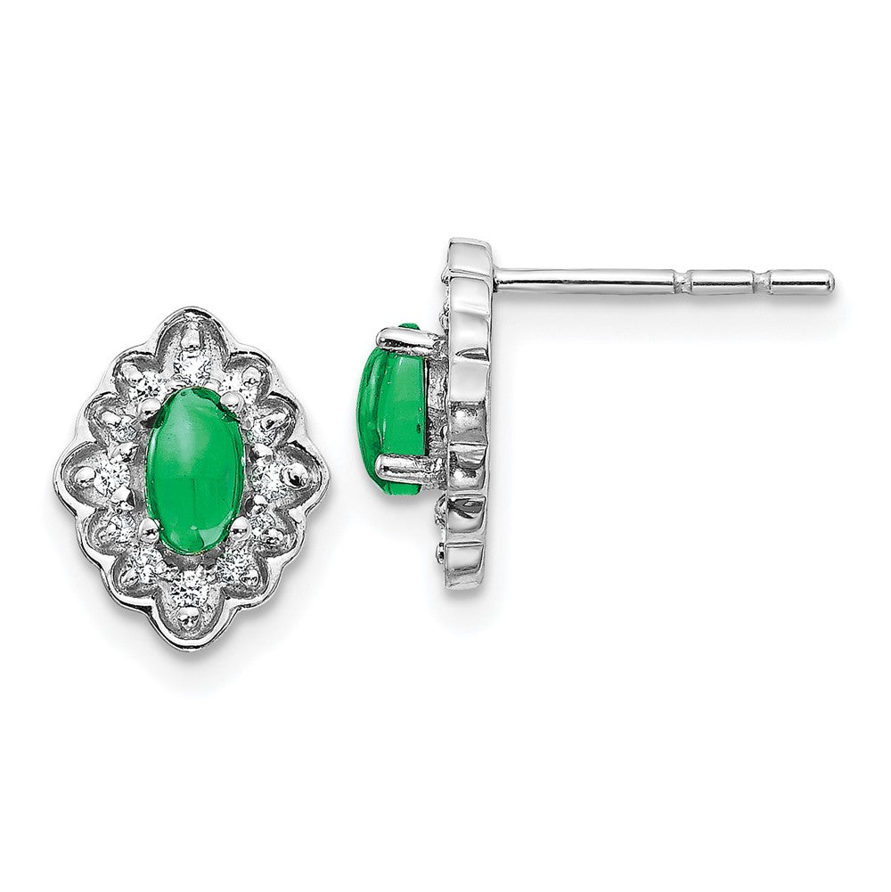 14k White Gold Diamond and Cabochon Emerald Earrings (1.52 grams)