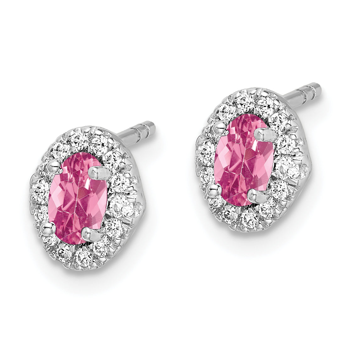 14k White Gold Diamond and Cabochon Pink Tourmaline Earrings (0.92 grams)