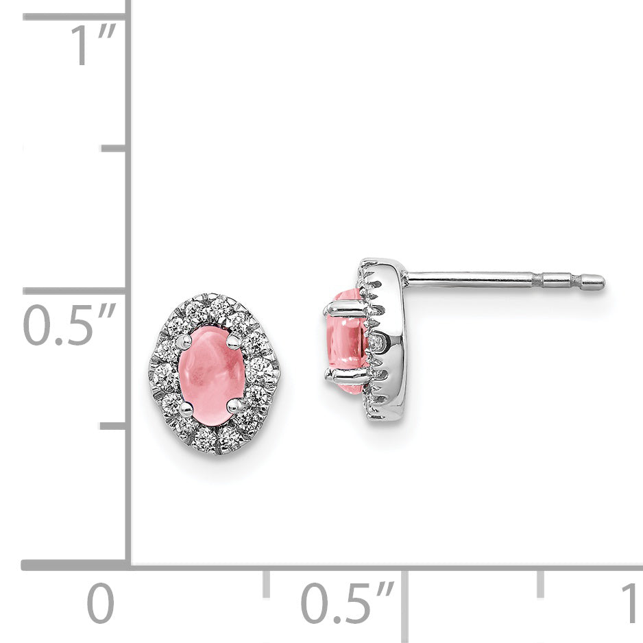 14k White Gold Diamond and Cabochon Pink Tourmaline Earrings (0.92 grams)