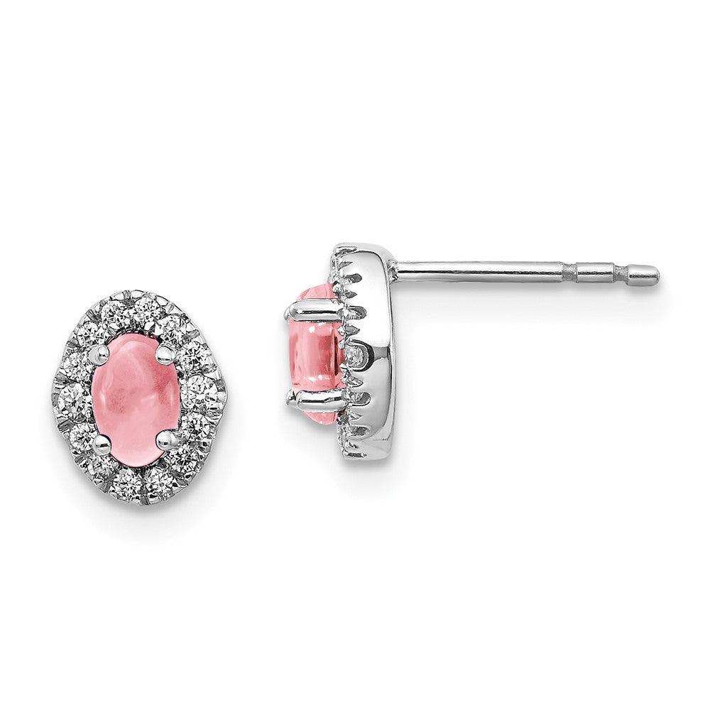 14k White Gold Diamond and Cabochon Pink Tourmaline Earrings (0.92 grams)