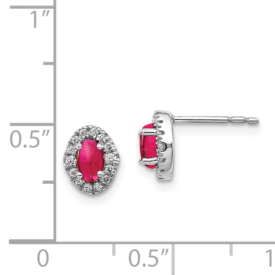 14k White Gold Diamond and Cabochon Ruby Earrings (0.92 grams)