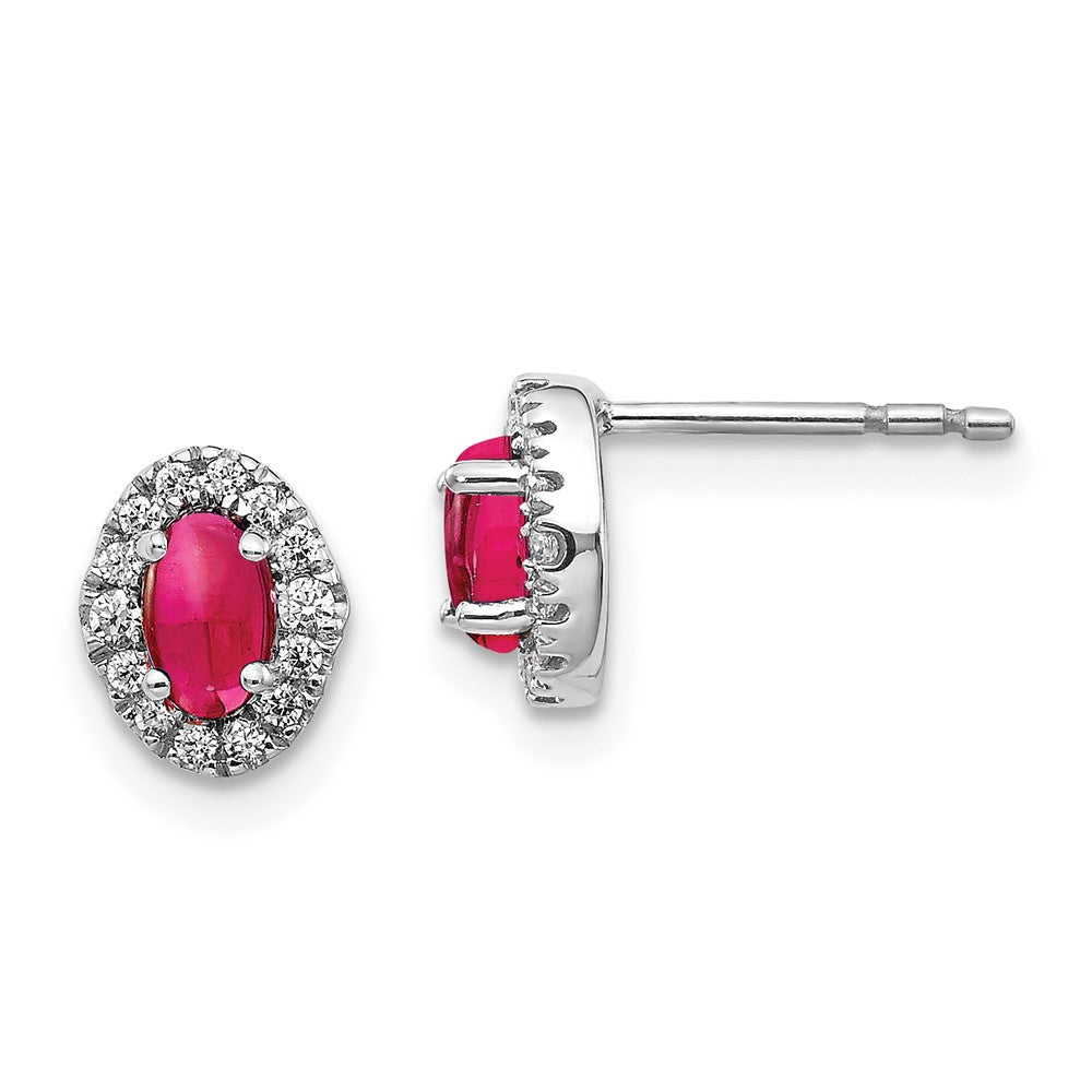 14k White Gold Diamond and Cabochon Ruby Earrings (0.92 grams)