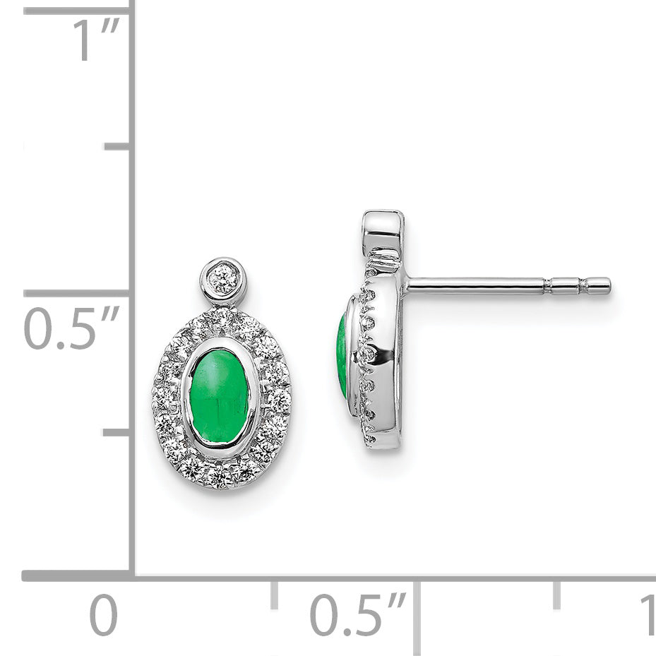 14k White Gold Diamond and Cabochon Emerald Earrings (1.65 grams)