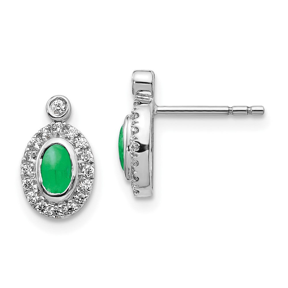 14k White Gold Diamond and Cabochon Emerald Earrings (1.65 grams)