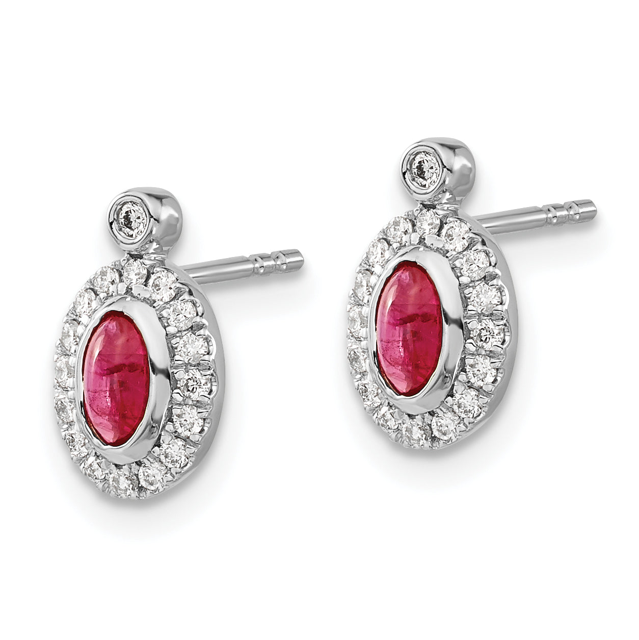 14k White Gold Diamond and Cabochon Ruby Earrings (1.65 grams)