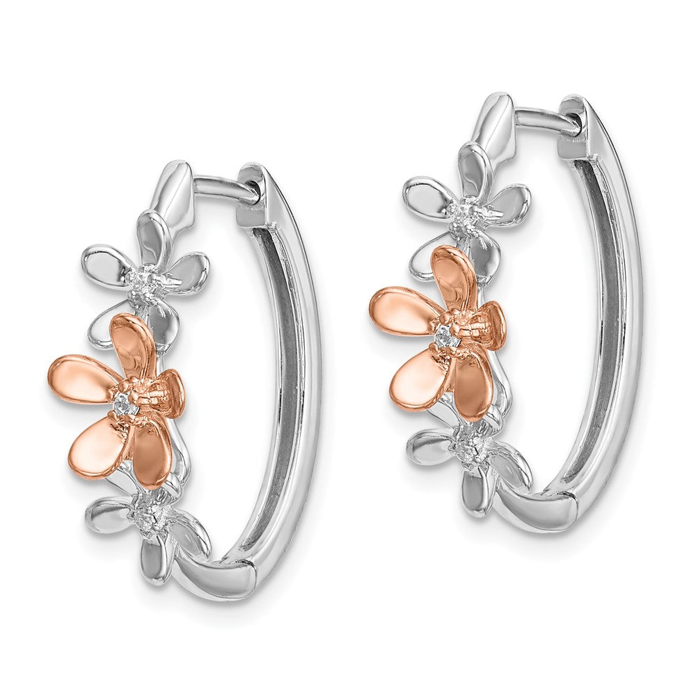 14k Two-tone 20 mm Rose and White Gold Diamond Earrings (3.8 grams)