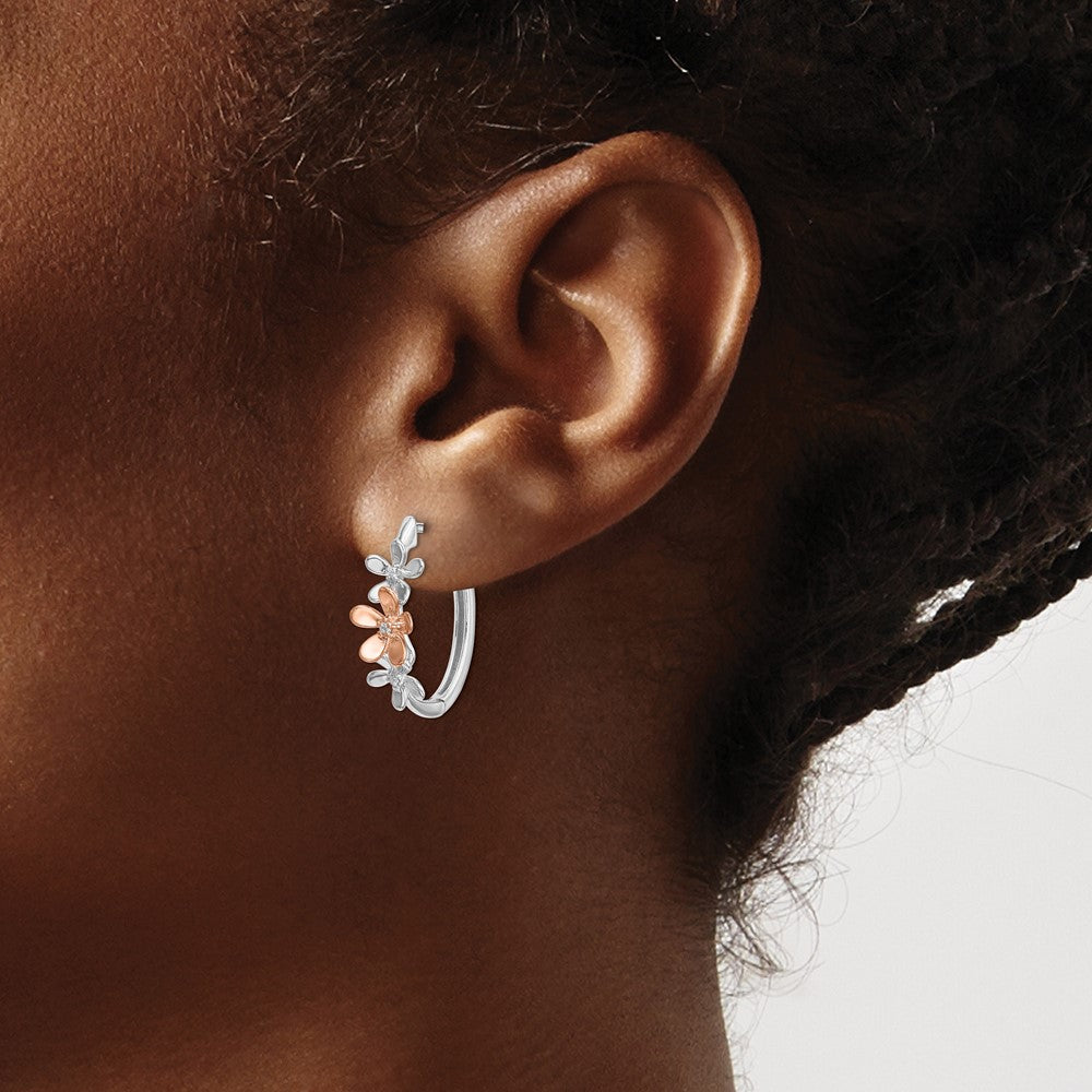 14k Two-tone 20 mm Rose and White Gold Diamond Earrings (3.8 grams)