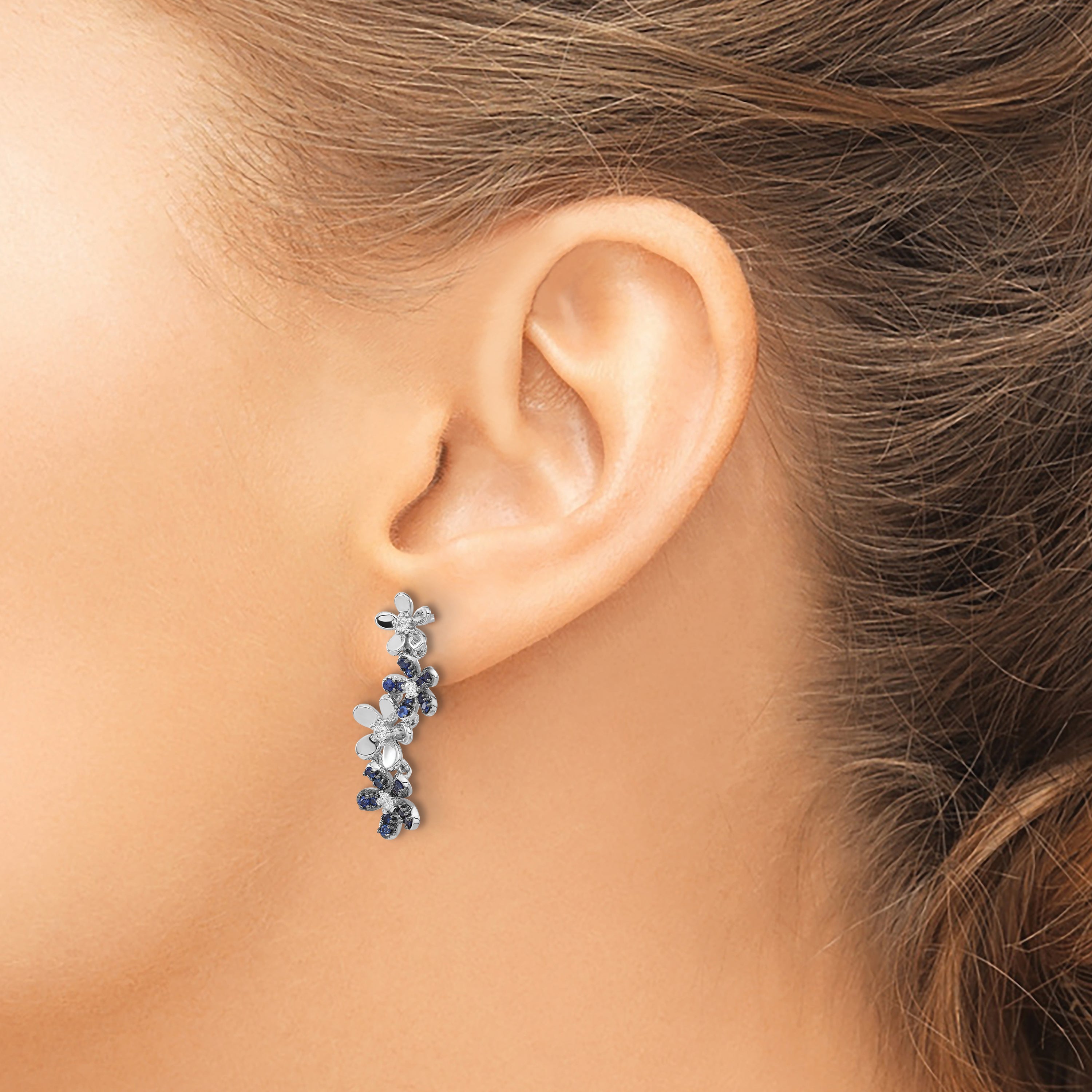 14k White Gold Diamond and Sapphire Earrings (3.75 grams)