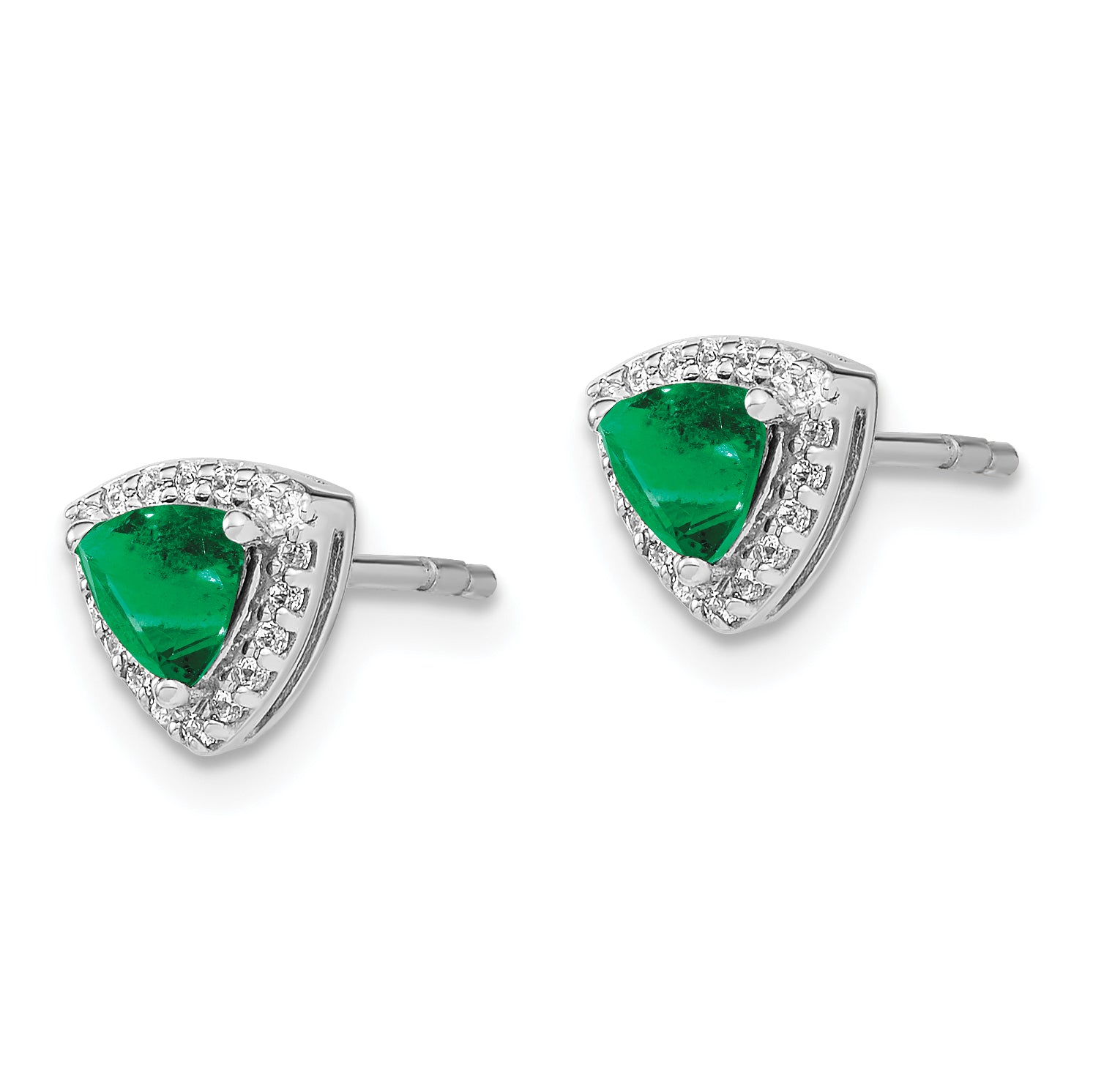 14k White Gold Trillion Emerald and Diamond Halo Earrings (1.5 grams)